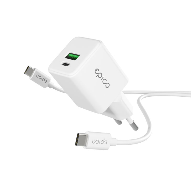 Epico 20W GaN charger bundle with USB-C to USB-C 1.2m Cable - bílá