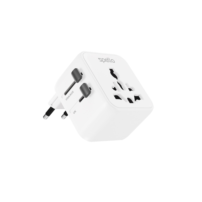 Spello ForceBoost Mini Universal World Travel Adapter | White | Compact Design | Up to 2500W Load