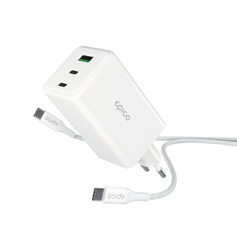 Epico UltraBoost GaN 100W Wall Charger EA100 with 1.2m USB-C Cable - bílá