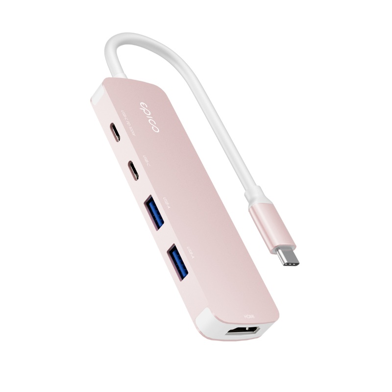 Epico UltraHub 4in1 Slim Alu USB-C Hub EH15 | 100W USB-C PD, 2× USB-A, USB-C, HDMI | Matched with MacBook Neo | Blush