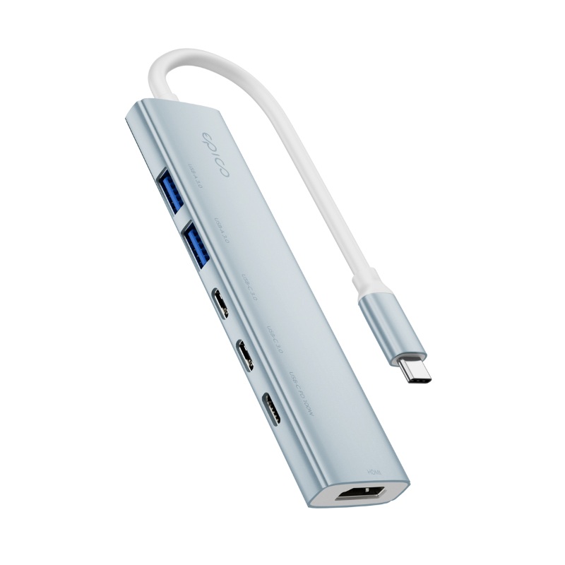 Epico UltraHub 5in1 Slim Alu USB-C Hub EH20 | 100W USB-C PD, 2× USB-A, 2× USB-C, HDMI | Sky Blue