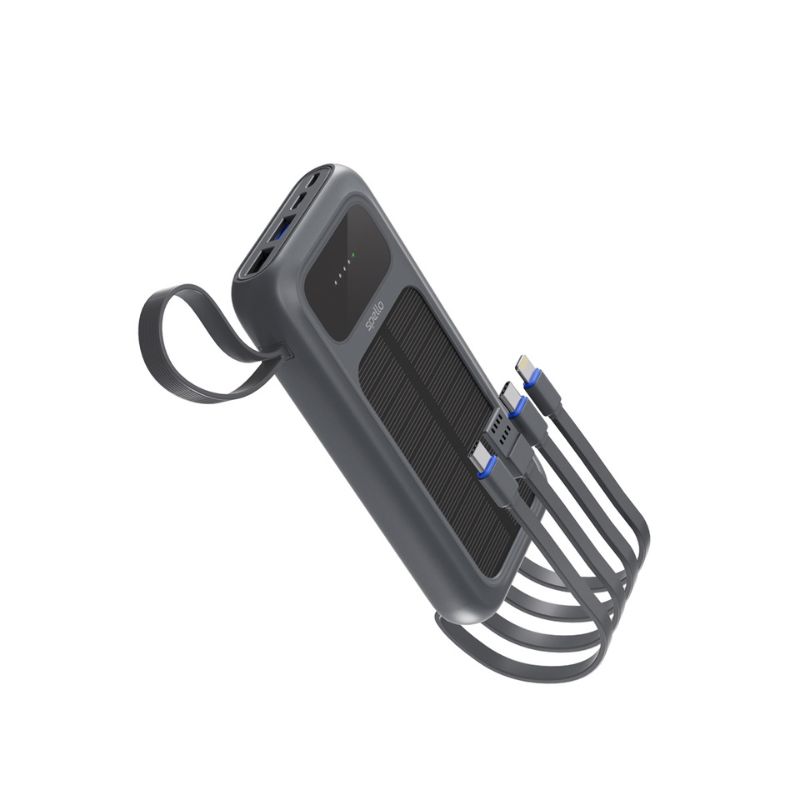 Spello ForcePack 5in1 10000mAh solární powerbanka se 4 integrovanámi kabely SP15 - šedá