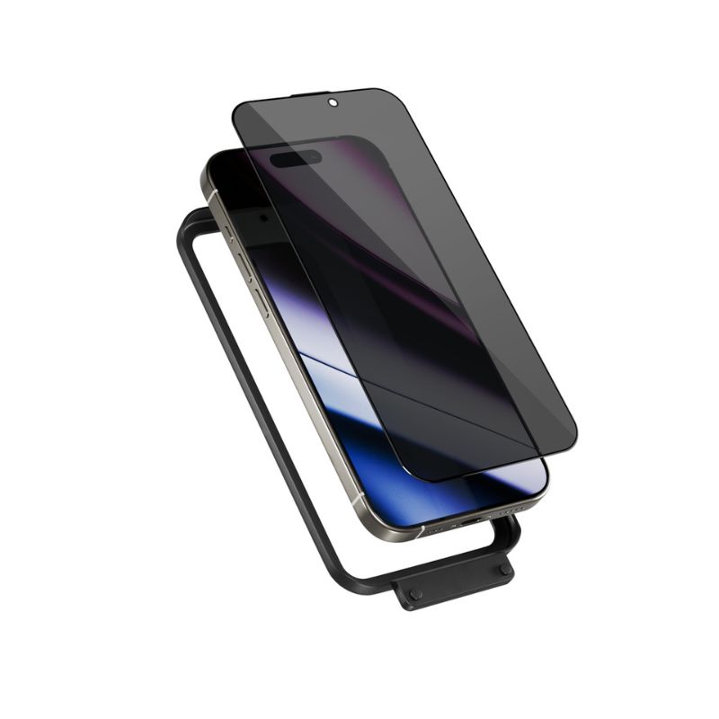Epico Privacy Glass 3D for iPhone 16 Pro with install frame