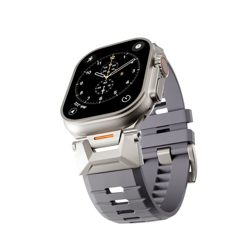 35306-epi-ph-ws01-fkm-awu2-gre_1 Epico FKM Rubber Pro řemínek s nerezovým zapínáním pro Apple Watch SE (44mm)/Series 1-9 (42/44/45mm) 10-11 (46mm)/Ultra (49mm) - šedá