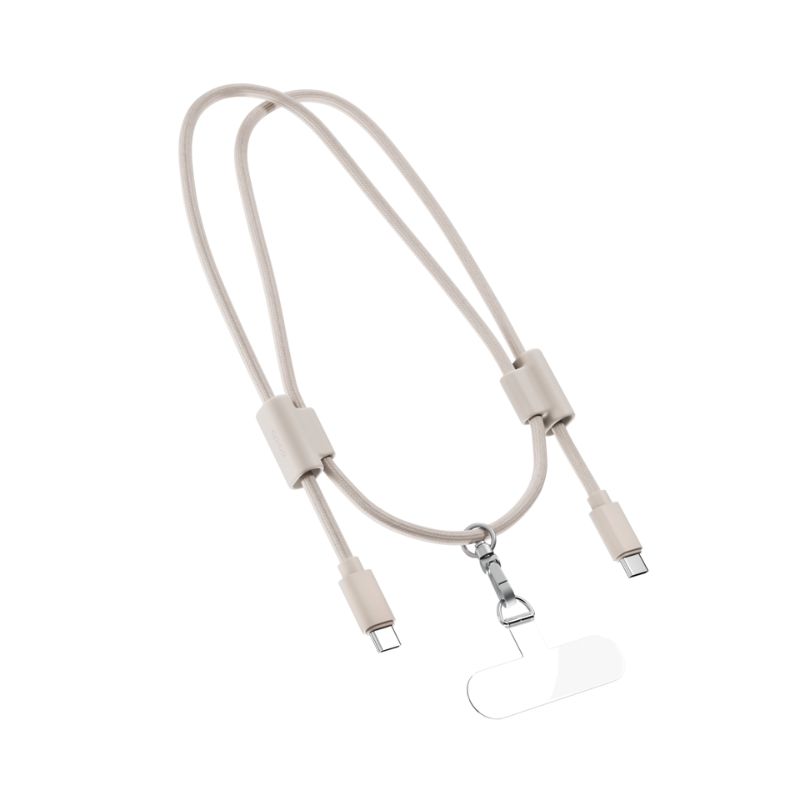 Epico Phone Lanyard with USB-C to USB-C Cable | Beige | Durable Metal Carabiner