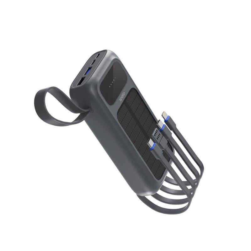 Spello ForcePack 5in1 20000mAh solární powerbanka | se 4 integrovanámi kabely SP25 | šedá