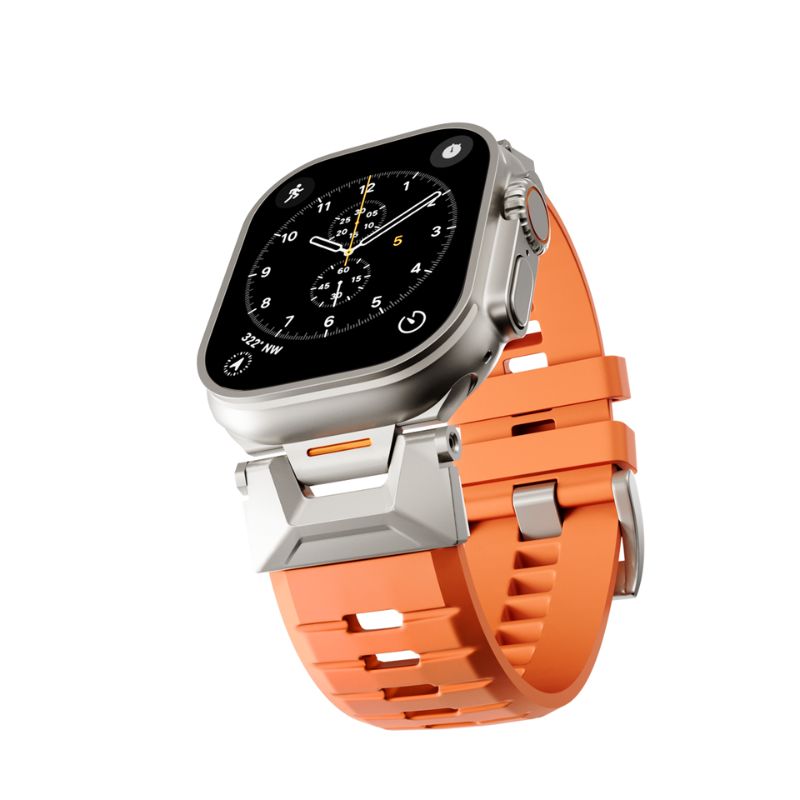 Epico FKM Rubber Pro řemínek s nerezovým zapínáním pro Apple Watch SE (44mm)/Series 1-9 (42/44/45mm) 10-11 (46mm)/Ultra (49mm) - oranžová