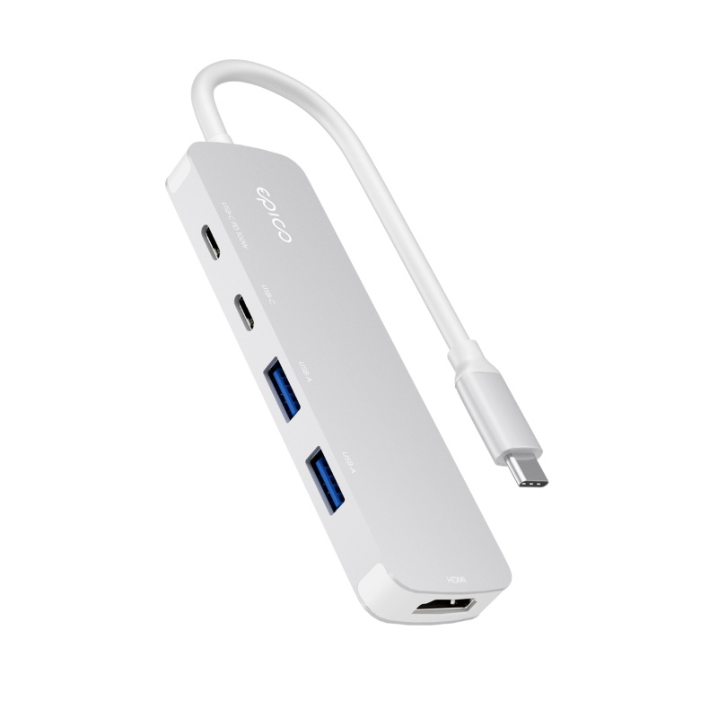 Epico UltraHub 4in1 Slim Alu USB-C Hub EH15 | 100W USB-C PD, 2× USB-A, USB-C, HDMI | Matched with MacBook Neo | Silver