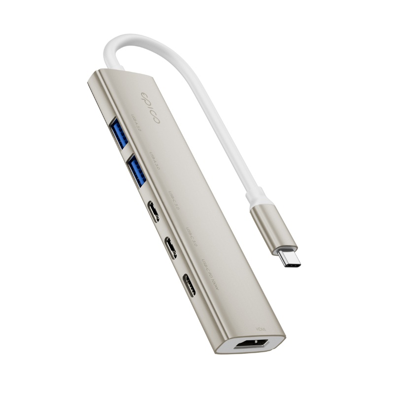 Epico UltraHub 5in1 Slim Alu USB-C Hub EH20 | 100W USB-C PD, 2× USB-A, 2× USB-C, HDMI | Starlight