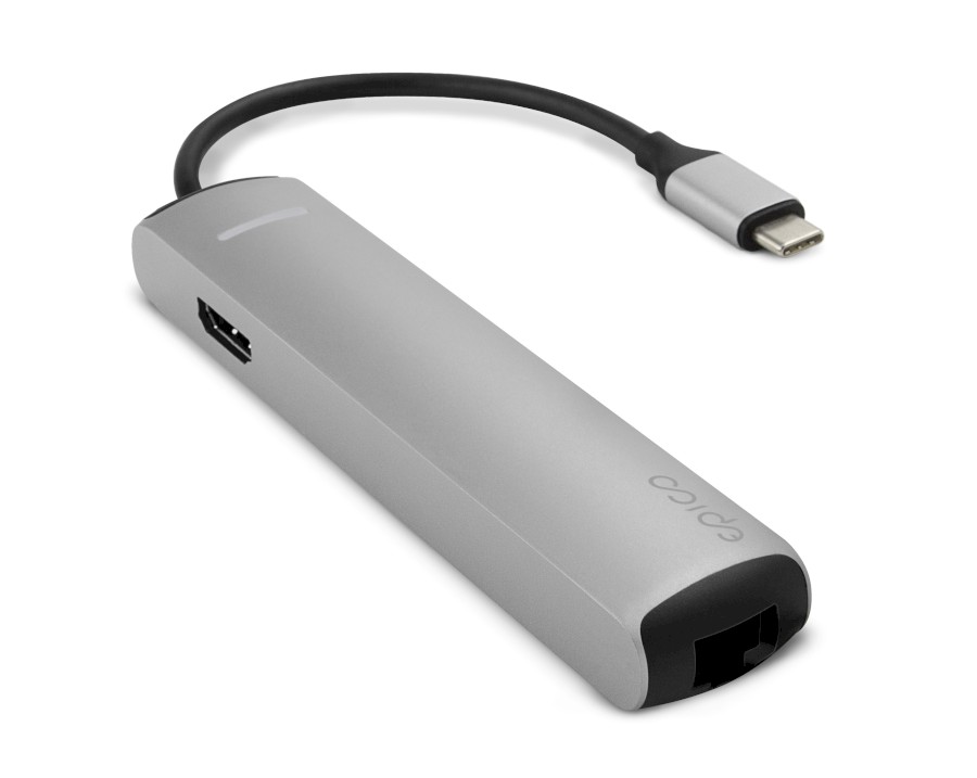 Epico USB Type-C HUB SLIM (4K HDMI & Ethernet) - silver, black cable