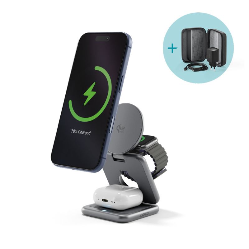 35954-epi-ph-ef60-sg-eu_1_online Epico UltraBase Qi2 25W 3in1 Fold Metal Mag+ Wireless Charging Stand EF60 | Space Grey | Protective & Travel Pouch Included